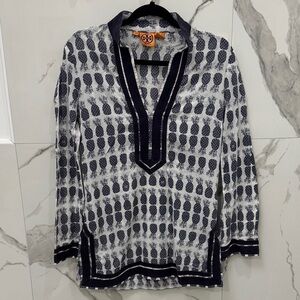 Tory Burch Navy and White Pineapple Tunic